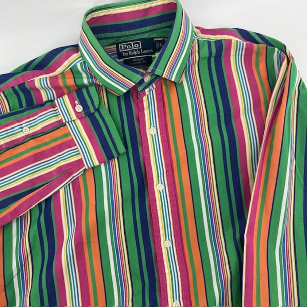 Polo Ralph Lauren Regent Classic Fit Multicolor Button Up Shirt Mens L Striped